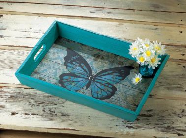 Elegant Blue Butterfly Serving Tray
