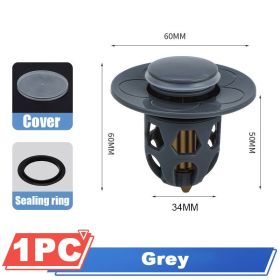 1pc Drain Stopper Pop-Up Bounce Core Basin Drain Filter Valve Hair Catcher Shower Sink Strainer Bath Stopper Bathroom Drain Cover (Color: gray)